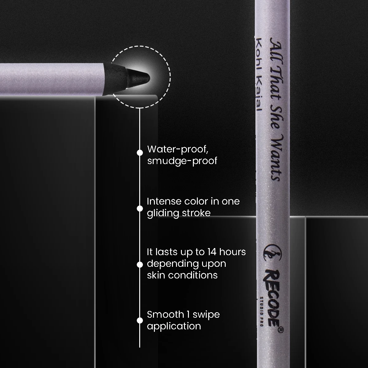 Recode Black Kohl Kajal Pencil with Sharpener (Made in Germany) All That She Wants — Black